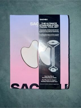 SACHEU Pink Stainless Steel Facial Tool Set - Gua Sha & Dual-Sided Roller